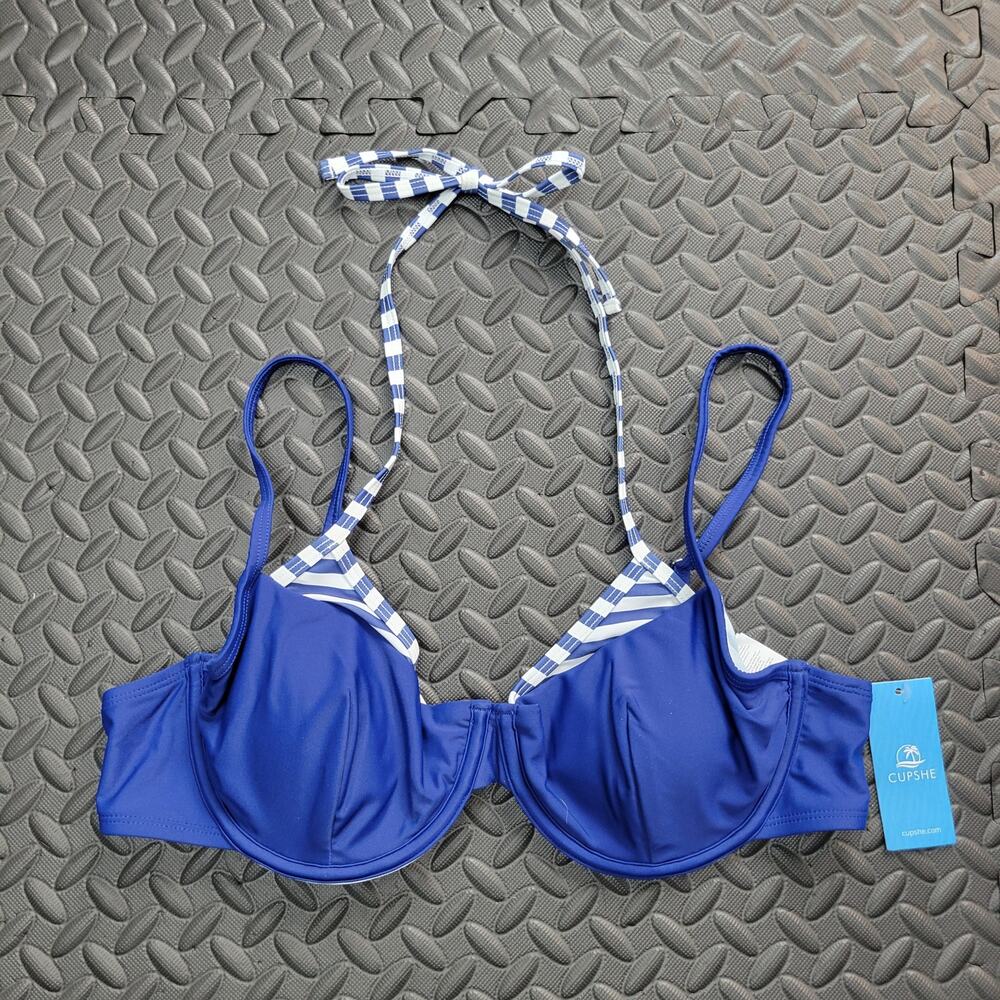 Cupshe Blue Underwire Bikini Top Halter Tie Back NWT Large